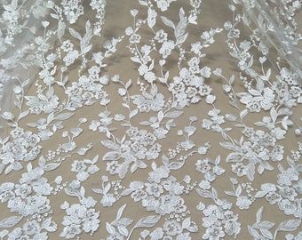 Haute qualité rayonne dentelle ivoire tissu robe de mariée tissu dentelle 130cm largeur dentelle robe nuptiale vendre par cour