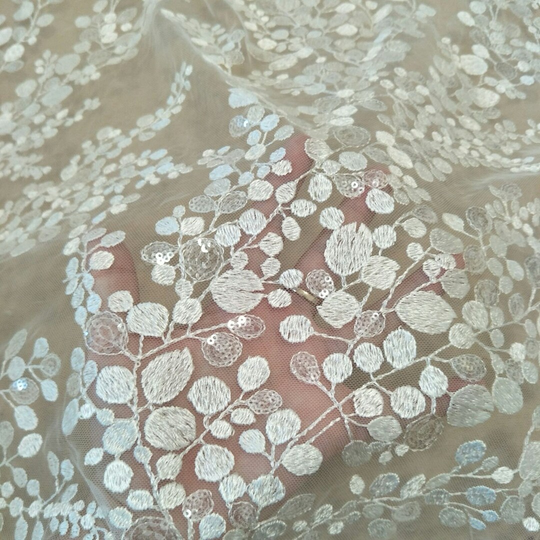 Sparkle Wedding Gown Lace Fabric With Sequins 130cm Width Bridal Dress