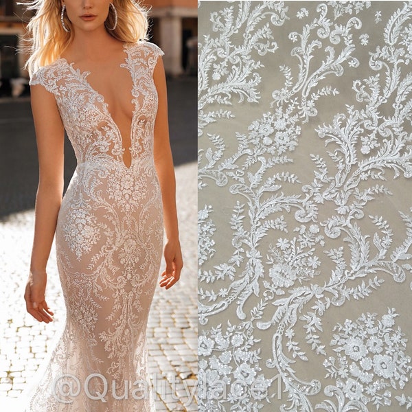 Fashion Berta dress lace fabric 130cm wedding dress lace fabric ivory embroidery lace fashion dress lace