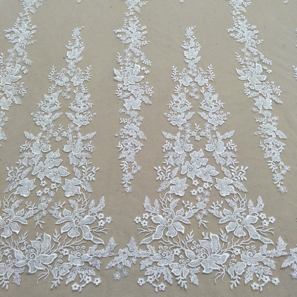 New arrivals fashion beading lace ivory fabric with beads 130cm dress lace fabric sequins lace with beads sell by yard