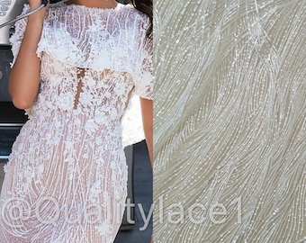 NEW ARRIVAL bridal lace fabic seuqins lace embroidery lace 130cm width dress fabric ivory lace selling b yard