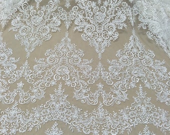 New arrivals fashion bridal lace fabric sequins lace fabric worldwide shipping 130cm width for bridal dress ivory fabric