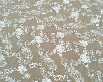 Fashion embroidery wedding gown dress lace fabric 130cm width flower lace sell by yard