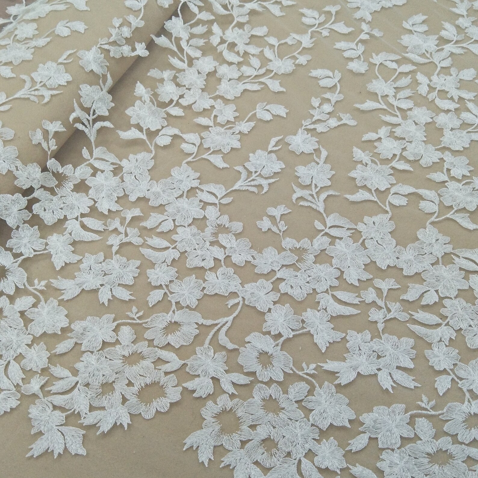 Ivory Wedding Dress Lace Fabric Embroidery Organza Bridal Lace Etsy