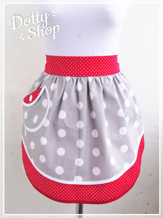 Retro half apron Red and gray aprons Polkadots apron Womens