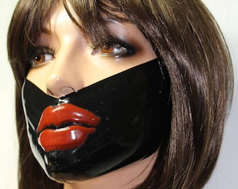CL Design Latex Medical Mouth Mask with Lips Halfmask Ergonomic Shape Roleplay Fetish Rubber