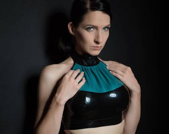 CL Design Latex Bandeautop Bandeau-top met kraagknopen en plooien, korte cropped drukknopen