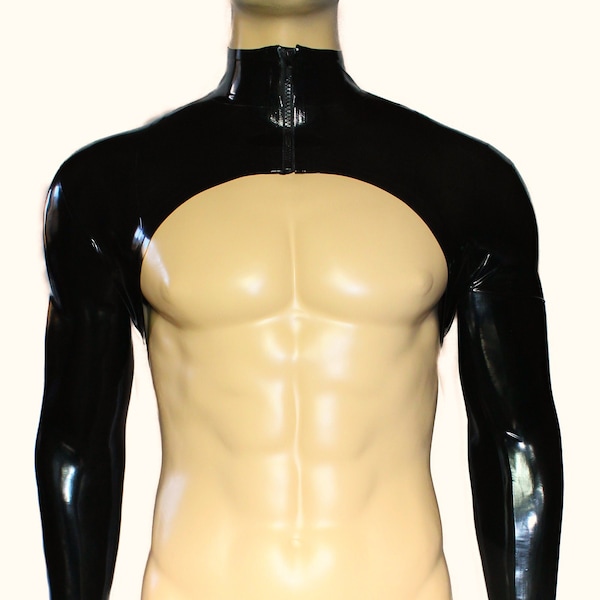 CL Design Veste en latex pour homme Boléro avec fermeture éclair en caoutchouc basique