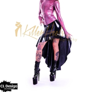 CL Design Latex High Waist skirt short front long back sexy rubber