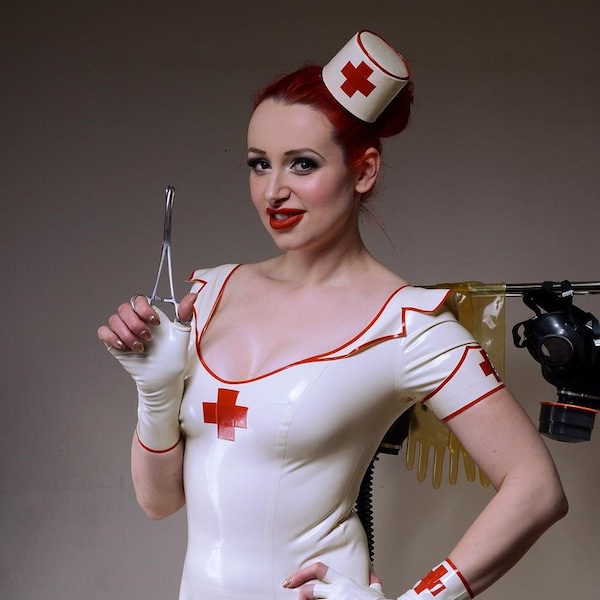 CL Design Latex Nurse "Retro Nurse" Top à manches courtes T-Shirt Caoutchouc Gummi