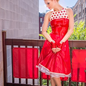 CL Design Latex Fiftie's Polka Dots Robe sexy féminine sans manches Rockabilly Fetish