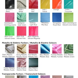 May include: Color chart with swatches of latex colors in different shades of black, white, red, yellow, orange, turquoise, pink, green, blue, and magenta. The chart also includes metallic and translucent colors.