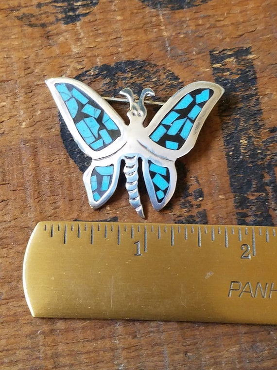 Vintage Turquoise Butterfly Brooch - image 3