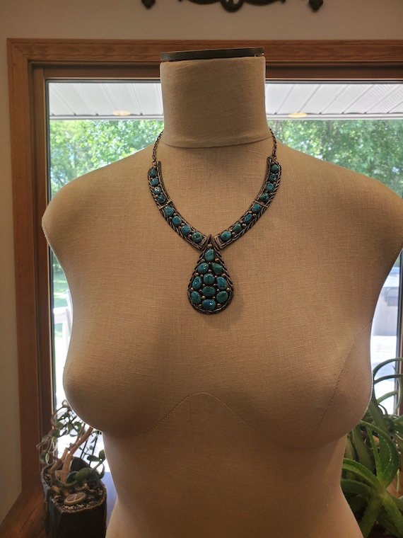 Vintage Large Bold Turquoise Necklace ~ Signed - image 10