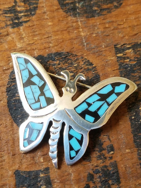 Vintage Turquoise Butterfly Brooch - image 4
