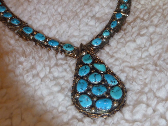 Vintage Large Bold Turquoise Necklace ~ Signed - image 4