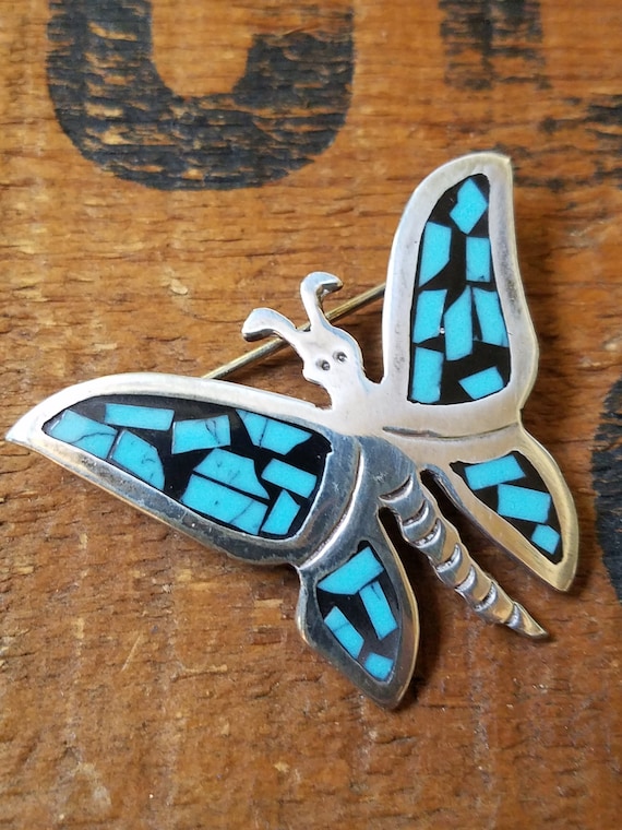 Vintage Turquoise Butterfly Brooch - image 7