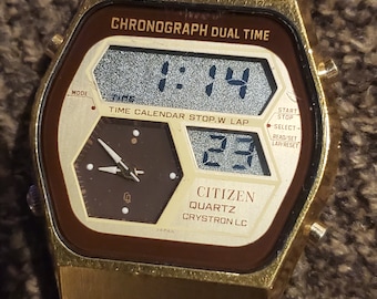 Rare Vintage Citizen 41 8028 Chronograph Dual Time