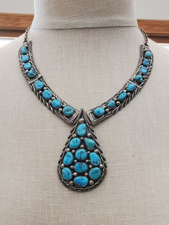 Vintage Large Bold Turquoise Necklace ~ Signed - image 3