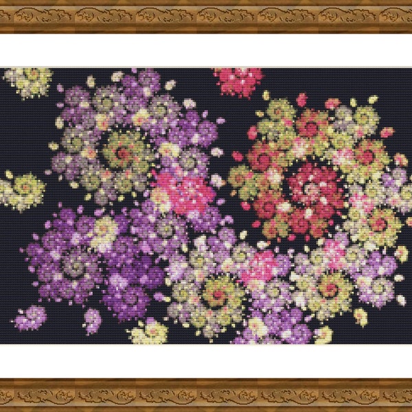 Hippie Flowers, Spiral Fractal Art - Counted Cross Stitch Pattern, Cross-stitch, crossstitch, xstitch,x-stitch, chart, Instant Download PDF