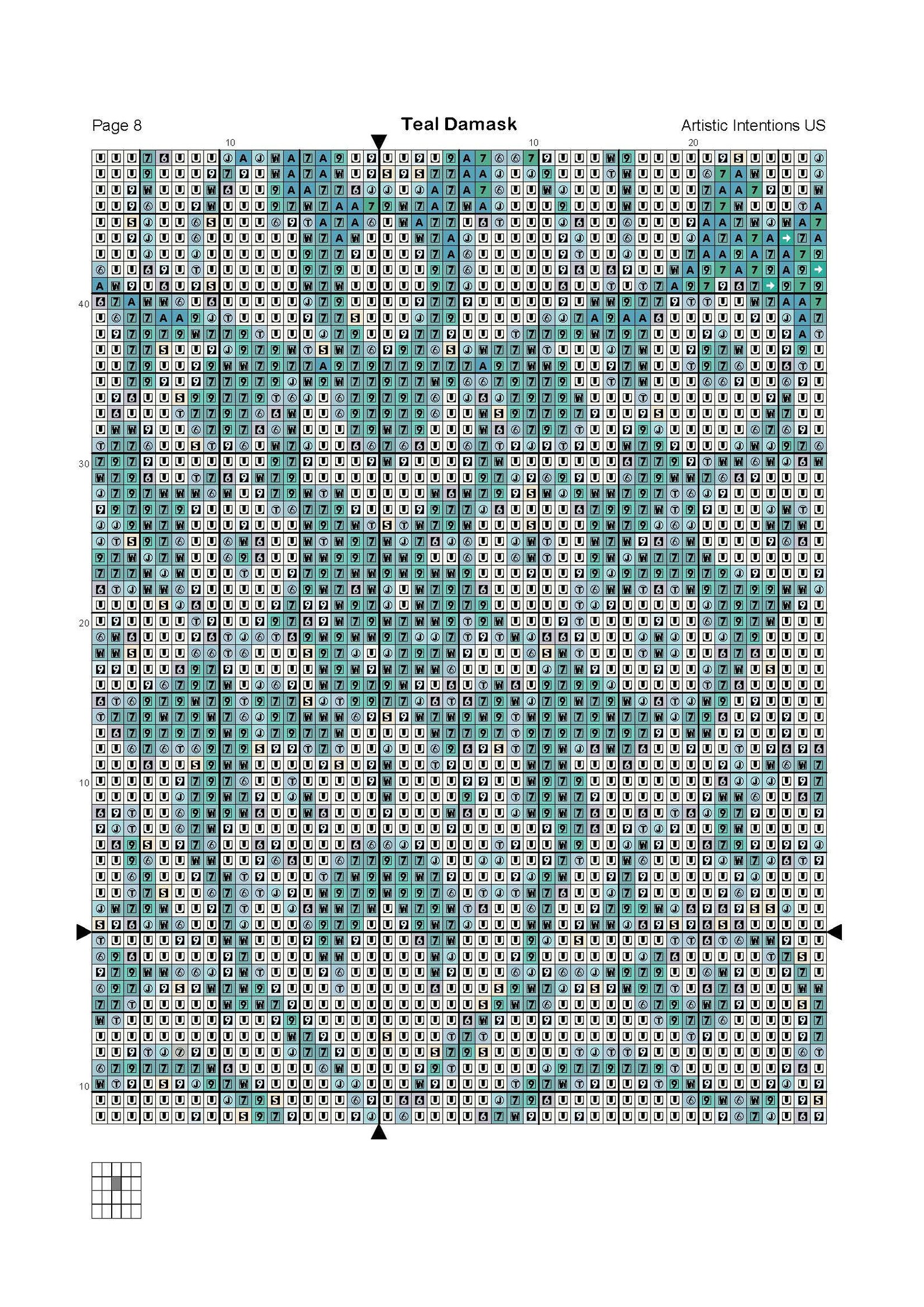 Teal Damask Counted Cross Stitch Pattern Crossstitch Etsy