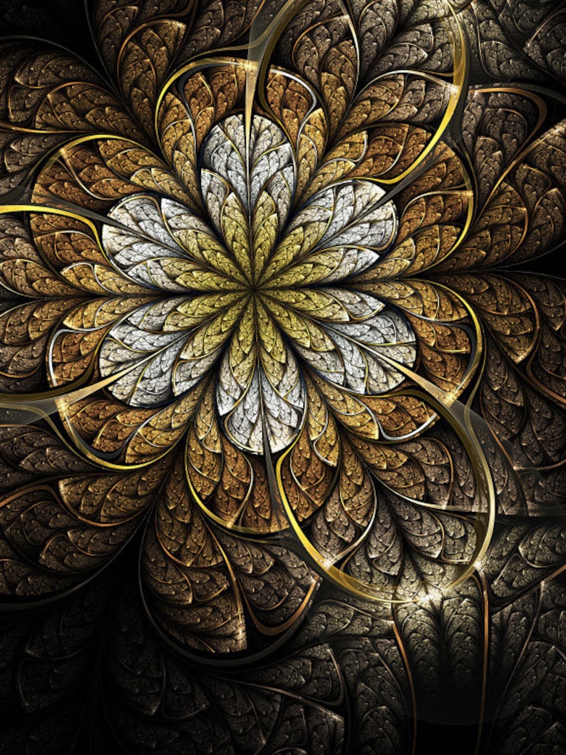 Golden Flower Fractal Art by E. Vokounova Cross Stitch - Etsy