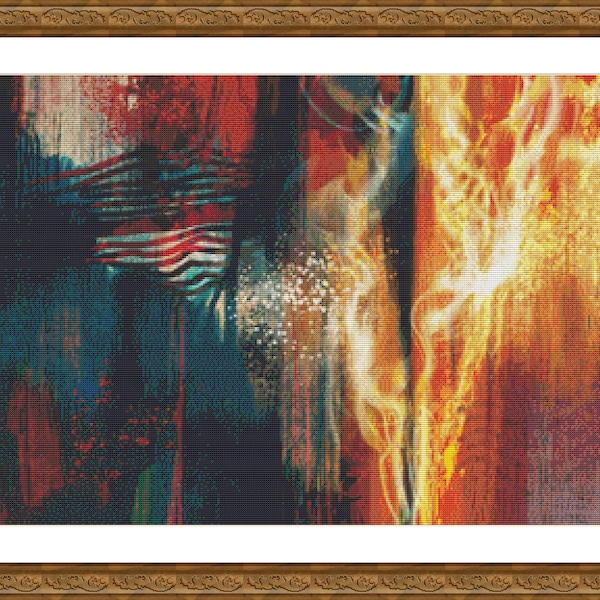 Spark of Life Abstract Painting - Counted Cross Stitch Pattern, Cross-stitch, crossstitch, xstitch,x-stitch, chart, Instant Download PDF