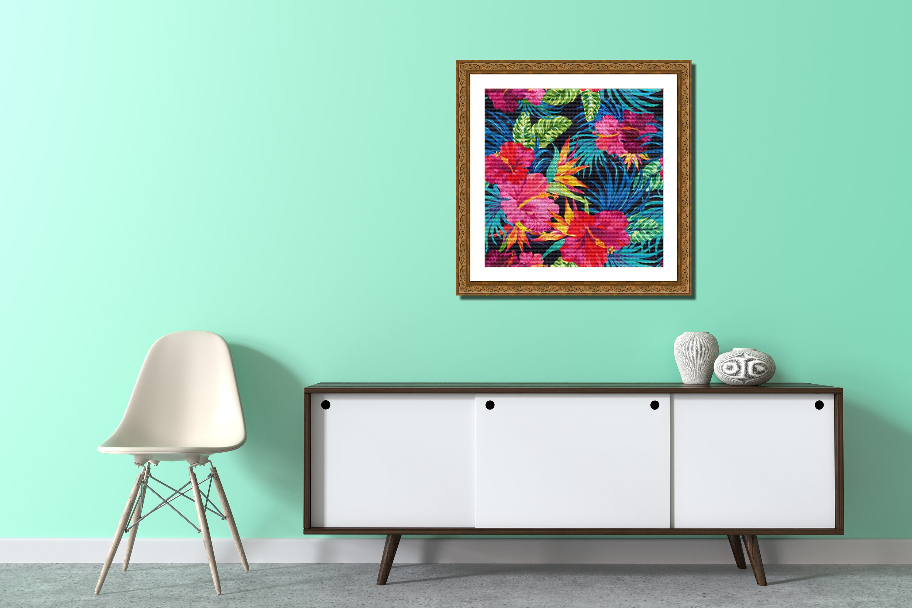 Tropical Flowers Counted Cross Stitch Pattern Cross-stitch - Etsy