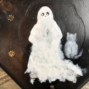 Fantôme mignon et art fantôme de chat, cadeau pour amoureux des chats noirs, peinture d'Halloween, art mural effrayant d'Halloween, art mural d'Halloween,