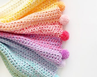 The Rainbow Pom Pom Crochet Blanket – DaisyGardenCrochet