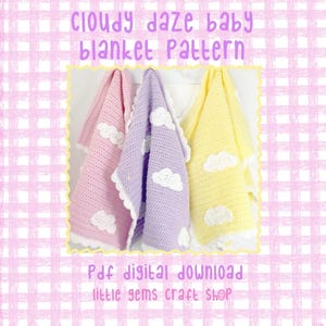 PDFデジタルダウンロード - Little Gems Craft Shop - 「Cloudy Daze ベビーブランケット」かぎ針編みパターン