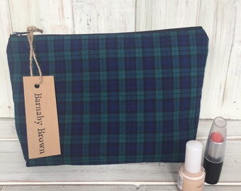 Tartan Make Up Bag,Cosmetic Bag,Toiletry Bag,Zipper Pouch,PencilCase, Wash Bag,Purse Accessory Bag,Black Watch Tartan Fabric, Handmade.