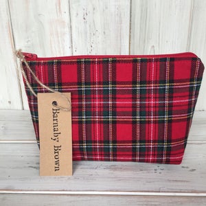 Kleine Make Up Tasche,Kosmetiktasche,Kulturtasche,Reißverschlusstasche,Geldbeutel,Accessoire Tasche,Stoff, Handgemacht, Roter Schottenkaro Stoff