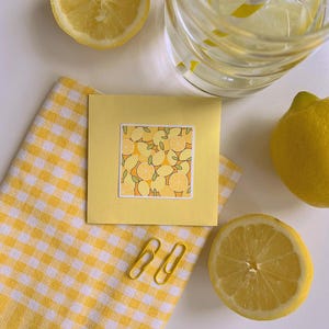 Sticker carré motif citron - joli motif agrumes, sticker fruit kawaii pour journaux et agendas