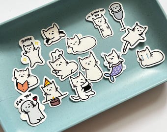 Kawaii Mini Cat Stickers: Matte White Vinyl, Journaling Stickers