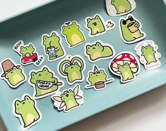 Cute Mini Frog Stickers: Kawaii Frog stickers, Cute froggie stickers, Tummy Ache, frog journal, bullet journal stickers, deco, diary sticker