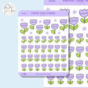 Kawaii Purple Tulip Sticker Sheet – Cute Flower Stickers for Journals, Planners & Scrapbook