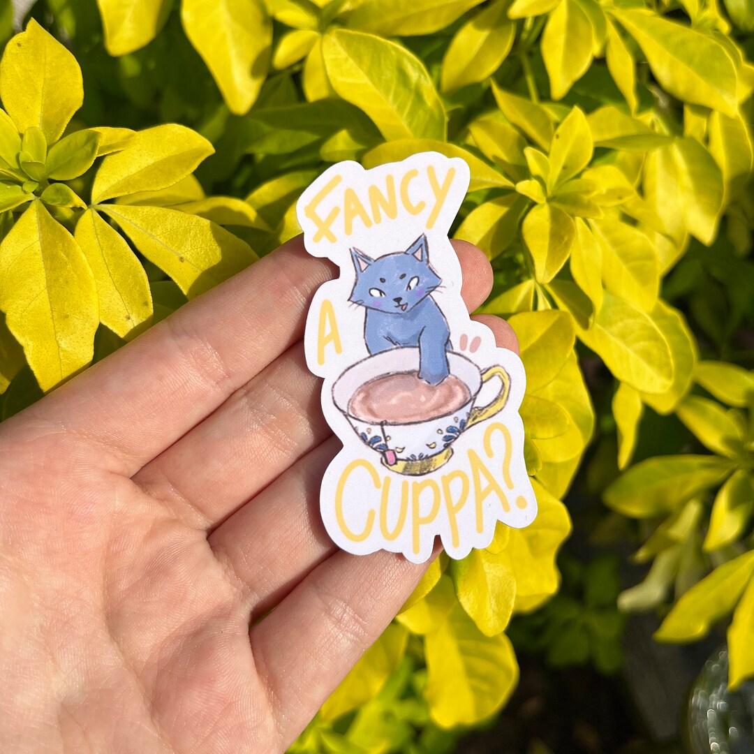 Fancy A Cuppa Cat Die Cut Sticker: Scrapbook Sticker, Bullet Journal ...