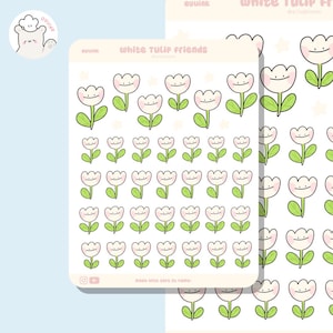 Kawaii Tulpen Sticker Blatt - Niedliche Blumen Vinyl Aufkleber für Journals, Planer & Scrapbooks