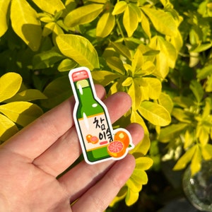 Vinyl Grapefruit Soju Bottle Sticker Decal: Korean Drink Decoration, Korean Culture Decal, Laptop Sticker, Notebook Decal