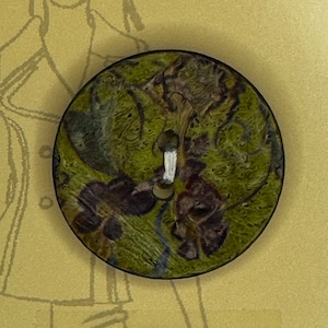 1 Green Real Coconut Button with Purples & Blues