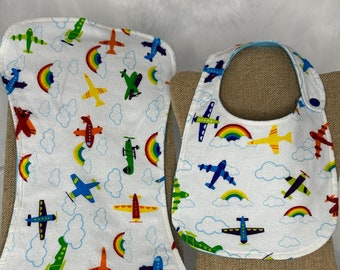 Planes in the Sky Bib & Burp Cloth Set