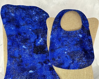 Blue Galaxy Baby Bib & Burp Cloth Set, Baby Gift Set, Baby Boy, Baby Girl, Outerspace