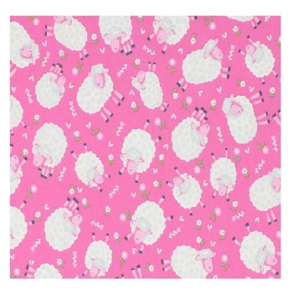 1/2 yd - Kid's Time Sheep Fabric - Pink