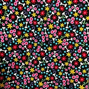 Vibrant Flowers & Bones Fabric