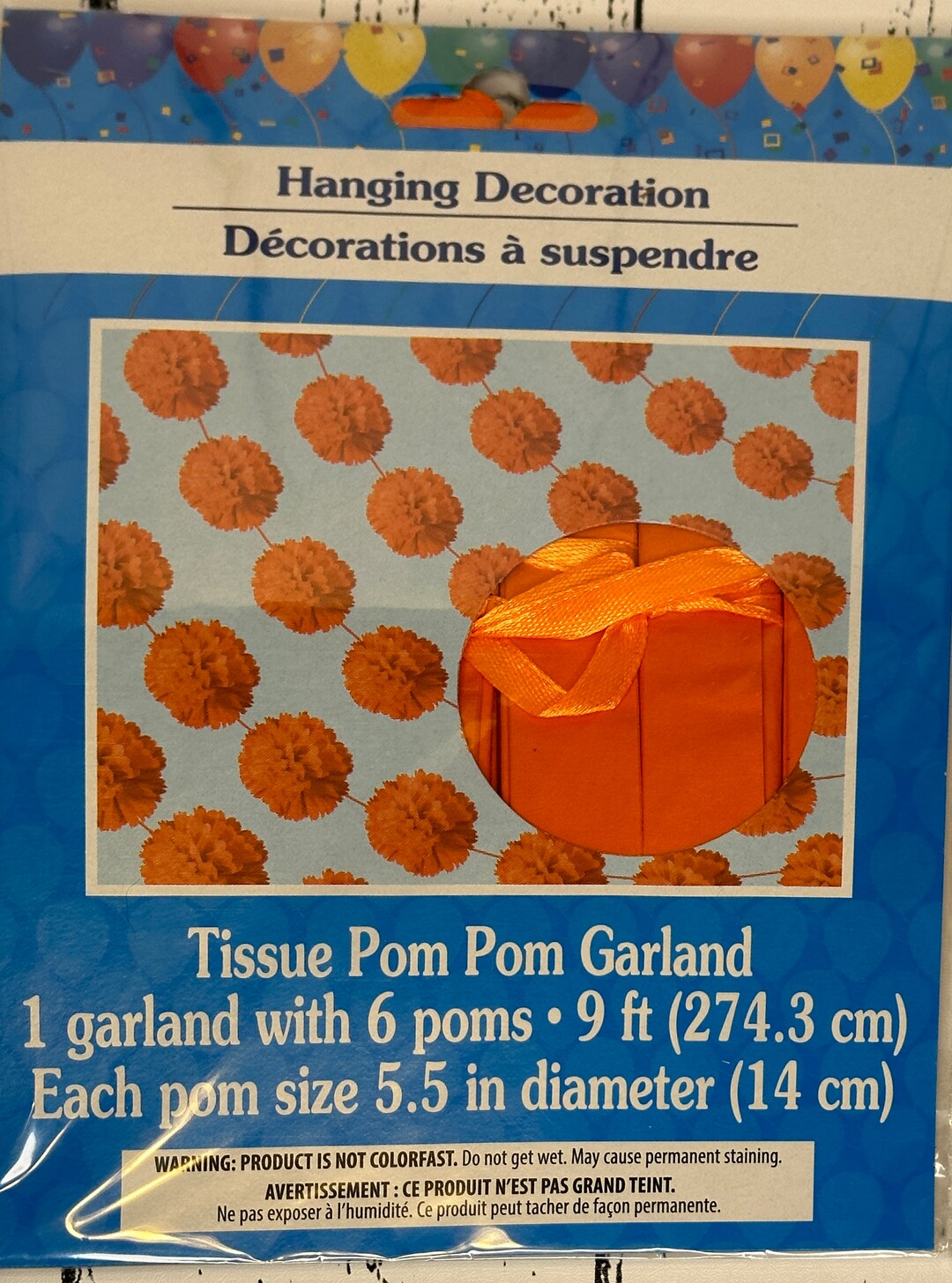 9ft Orange Tissue Pom Pom Garland Decorations Party Etsy