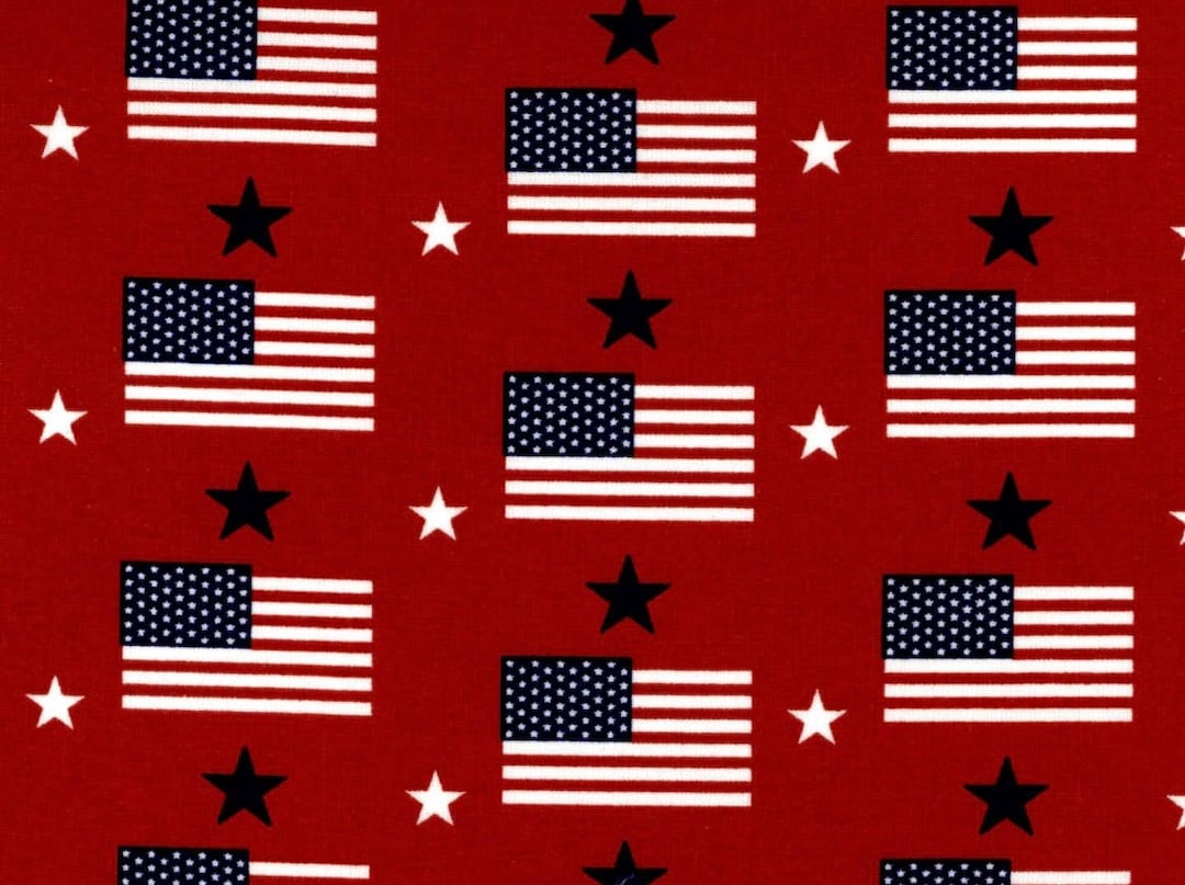 American Flags & Stars on a Vibrant Red Background Fabric Etsy
