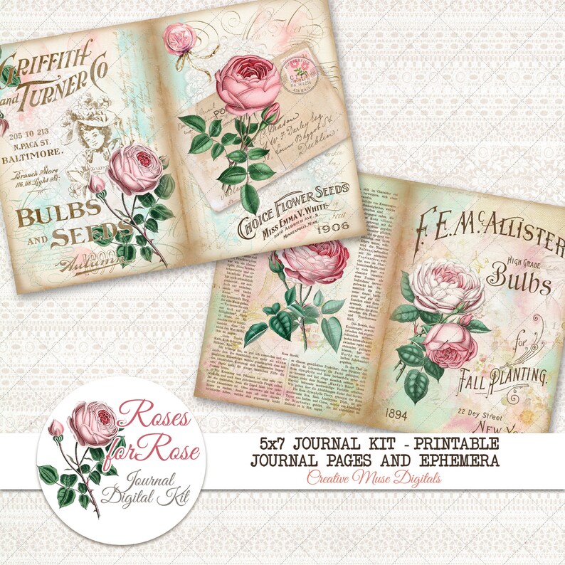 Roses Journal Kit Digital 5x7 Journal Kit ROSES FOR ROSE Etsy