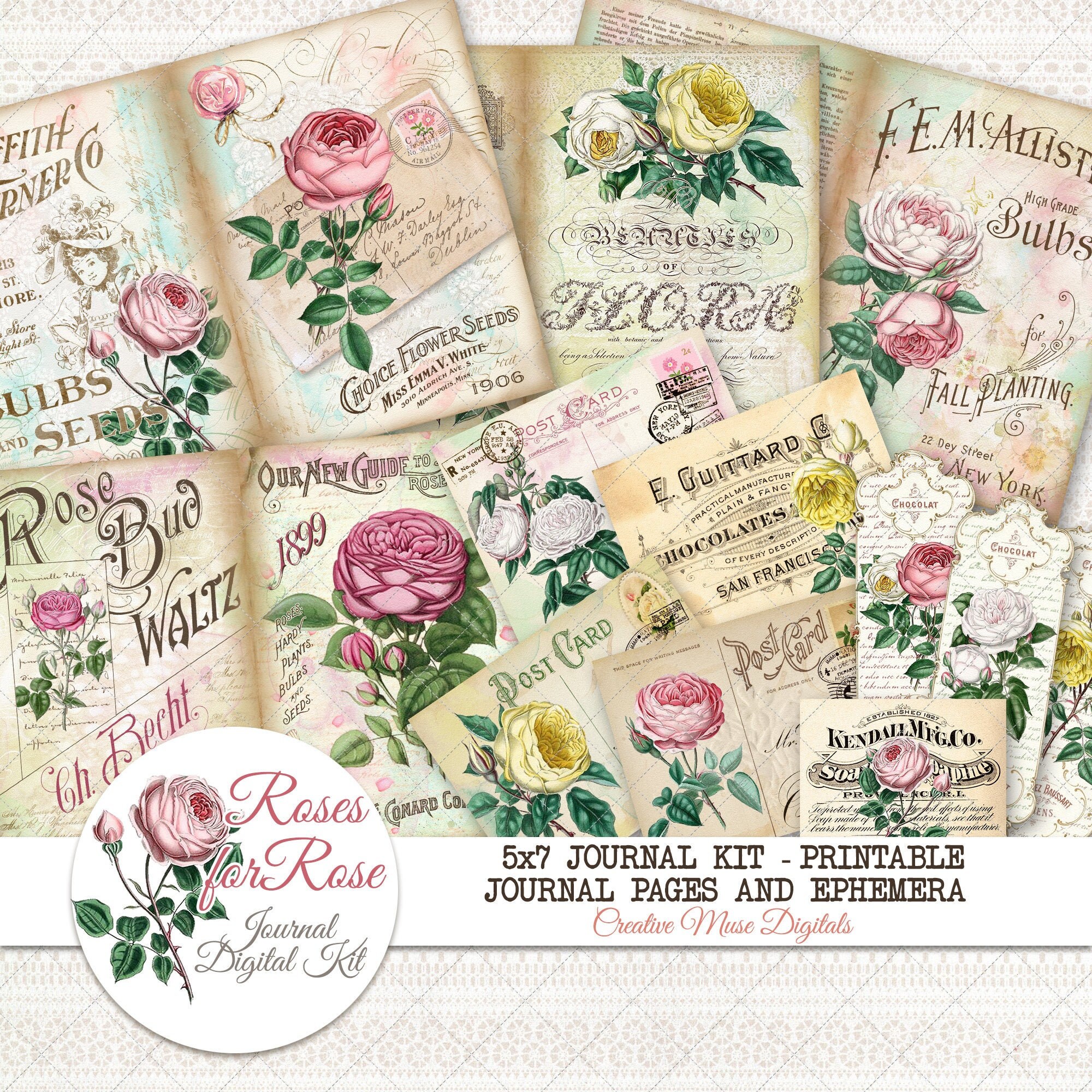 Roses Journal Kit Digital 5x7 Journal Kit ROSES FOR ROSE Etsy
