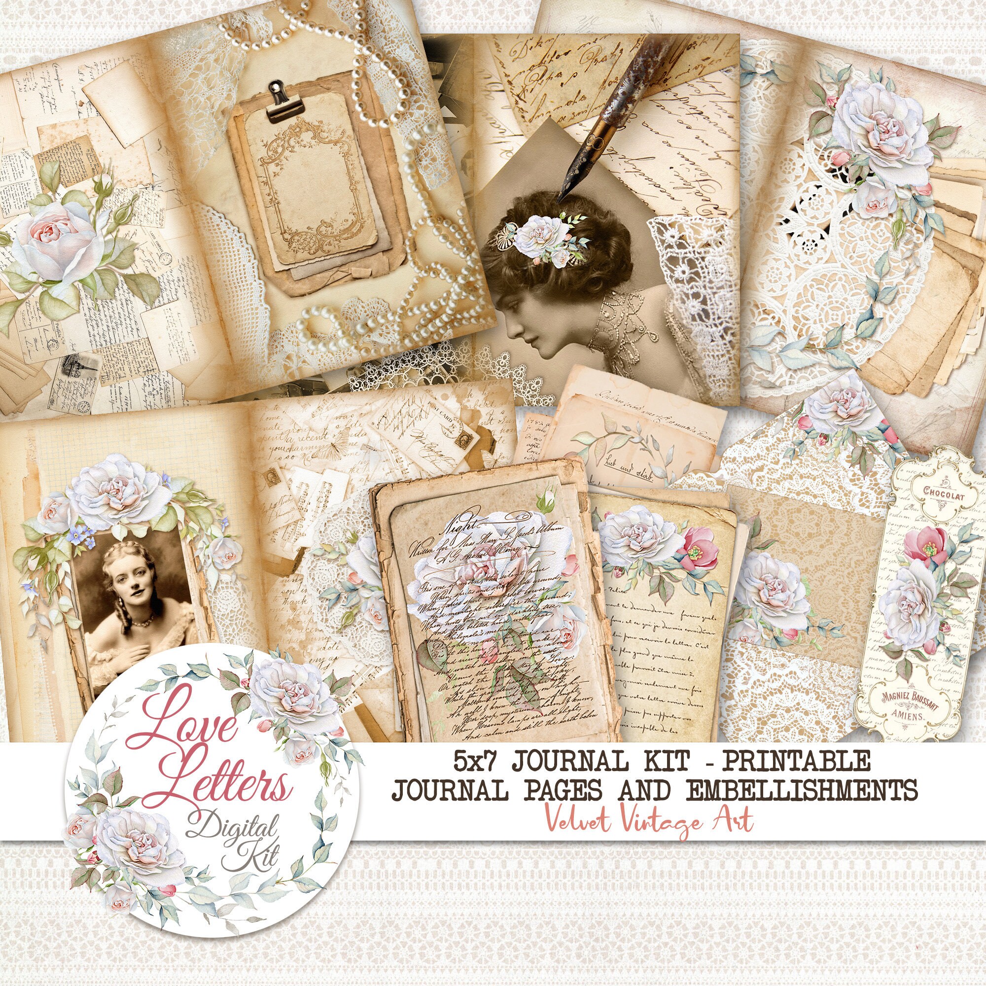 Journal Digital Kit, 5x7 Journal Kit, Journal Collage Sheets Printabl…